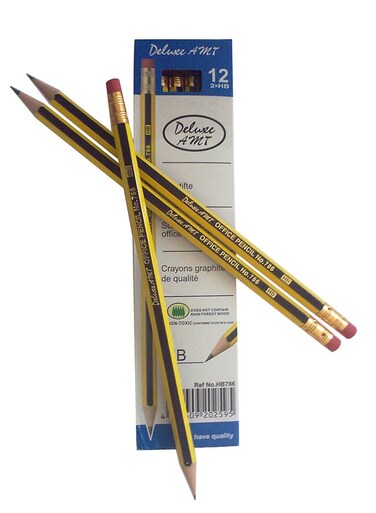 12 HB Office Pencils &ndash; Yellow/Black, Eraser Tip, Sharpened, Smooth Writing (Pack of 12)