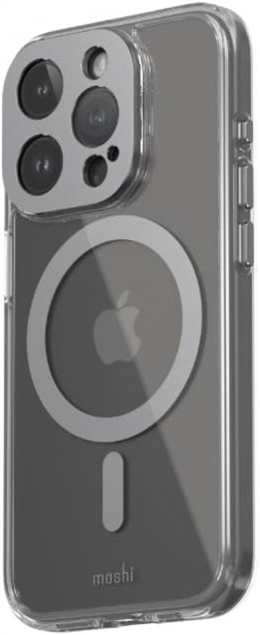 Moshi Iglaze Ultra Thin &amp; Slim, Super Clear Back Case Compatible With iPhone 15 Pro 2023 Case- Shows Compatible With Logo, Scratch Resistant, MagSafe Compatible, Dark Gray