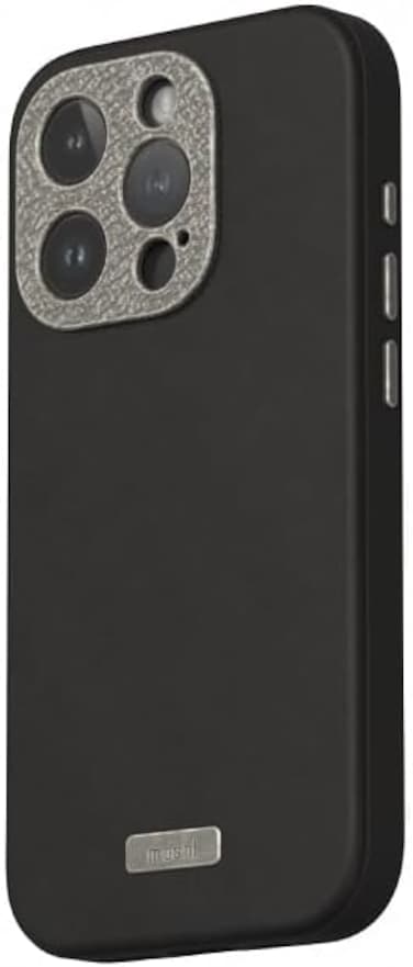 Moshi Napa Eco-Friendly Leather Case Compatible With iPhone 15 Pro 2023, MagSafe Compatible, Metal Lens Frame, Supports Wireless Charging, Black