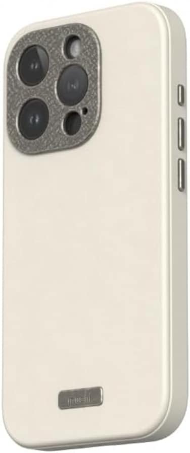 Moshi Napa Eco-Friendly Leather Case Compatible With iPhone 15 Pro 2023, MagSafe Compatible, Metal Lens Frame, Supports Wireless Charging, Beige