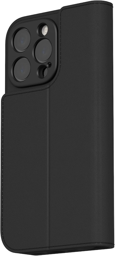 Moshi Overture Leather Folio Case With MagSafe For Apple iPhone 16 Pro 6.3" 2024, 3-In-1 Cover-Wallet-Stand, Drop Protection, 3X Card Slots, Protective Lens Frame, Wireless Charging, Black