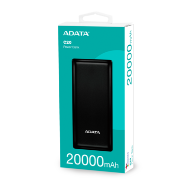 ADATA C20 Power Bank   20,000 mAh   Multi-Circuit Protection   Black