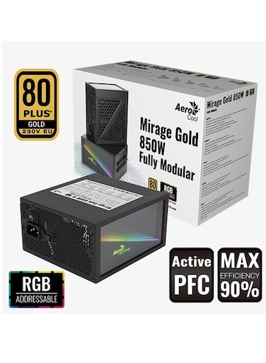 Mirage Gold 850W Fully Modular Power Supply UK Box   80 Plus Gold Certified PSU with Infinity Mirror RGB, Silent 12cm Fan, High-Efficiency ATX Gaming Power Supply for PC Desktop Builds