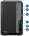 DS225+ 2-Bay NAS Storage System with 12TB Capacity (2&times;6TB) &ndash; Compact Private Cloud &amp; Backup Solution for Home and Small Office, Includes 512GB External SSD, 16GB RAM