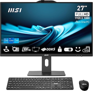 MSI PRO AP272P 14M AIO Desktop PC &ndash; 27&rdquo; FHD IPS Display, Intel Core i7-14700, 8GB DDR5 RAM, 512GB PCIe NVMe SSD, WiFi 6E, Built-in Webcam, Keyboard &amp; Mouse, DOS (No Windows), Black (1072XAE)