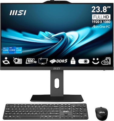 جهاز كمبيوتر مكتبي متكامل MSI PRO AP242P 14M، شاشة 23.8 بوصة FHD IPS بتردد 100 هرتز، معالج Intel Core i7-14700، ذاكرة وصول عشوائي 8 جيجابايت DDR5، قرص صلب SSD بسعة 512 جيجابايت، واي فاي 6E، كاميرا ويب، نظام تشغيل DOS، لون أسود
