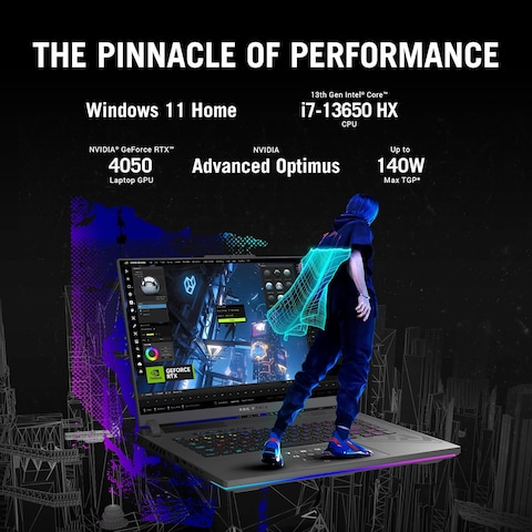 ASUS ROG Strix G16 G614JU-N3111W Gaming Laptop, Intel Core i7 13650HX, 16GB RAM, 1TB SSD, 6GB NVIDIA RTX 4050 Graphics, 16-inch WUXGA, Win11 Home, English/Arabic