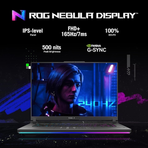 ASUS ROG Strix G16 G614JU-N3111W Gaming Laptop, Intel Core i7 13650HX, 16GB RAM, 1TB SSD, 6GB NVIDIA RTX 4050 Graphics, 16-inch WUXGA, Win11 Home, English/Arabic