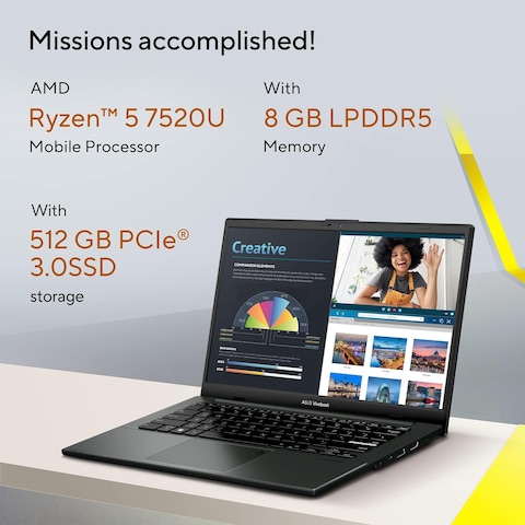 ASUS Vivobook Go 14 E1404FA-NK185W, AMD Ryzen 5 7520U Processor, 8GB RAM, 512GB SSD, 14-inch FHD, Windows 11 Home, Mixed&nbsp;Black,&nbsp;English/Arabic KB