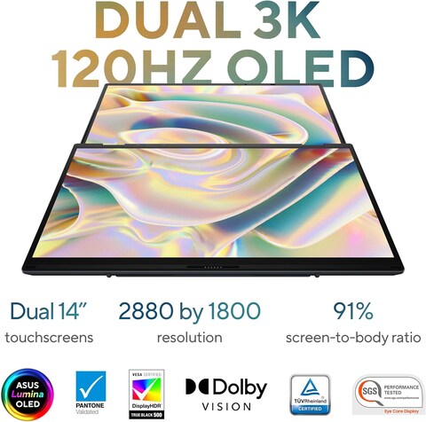 ASUS Zenbook Duo OLED UX8406MA-OLEDI7IG, Intel Core Ultra 7 Processor 155H, 16GB RAM, 1TB SSD, 14-inch 3K OLED Touch Screen, Windows 11 Home, Inkwell Gray, English/Arabic