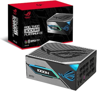 ASUS ROG Thor 1000W Platinum III Fully Modular PSU, 80 Plus Platinum, ARGB, Dual-Ball Fans, ATX 3.1, Black   90YE00V3-B0NA00