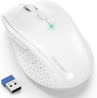 TECKNET Wireless Mouse, 2.4G Computer Mouse with 6-Level Adjustable 4800 DPI, 30 Months Battery, Ergonomic Grips, 6 Buttons Portable for PC, Chromebook, Mac - White