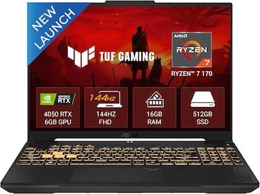 ASUS TUF Gaming A16 (2026) FA607NUQ-RL Gaming Laptop AMD Ryzen 7 170 Processor 16GB DDR5 RAM 512GB SSD 16" WUXGA 144Hz Display NVIDIA GeForce RTX 4050 6GB GDDR6 RGB Backlit Keyboard Mecha Gray
