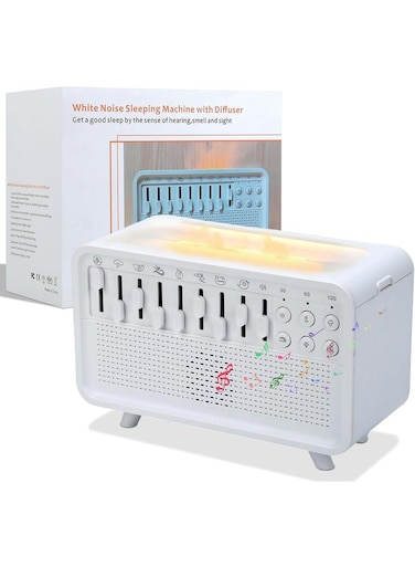 White Noise Night Light Humidifier, 3-in-1 White Noise Sound Machine Humidifier with 8 Ambient Sounds, Diffuser Sound Box Powered by USB, Sleep Sound Machine for Home Office, Timer