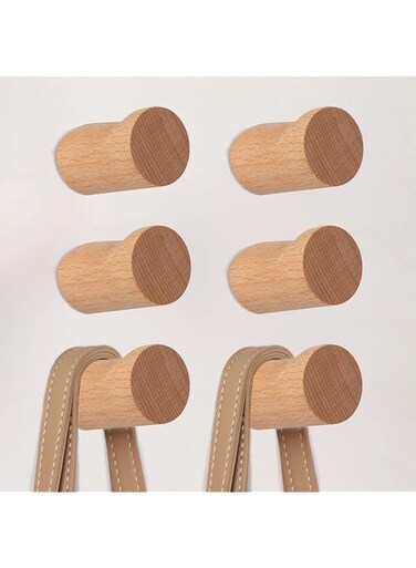 CRSWHA Natural Wood Hooks for Wall,6 Pack Wall-Mounted Wooden Hat Hooks,Modern Decorative Wooden Wall Pegs for Entryway Wall,Heavy Duty Coat Hanger Hooks for Hanging Bags,Towels,Purse(Beech Wood)