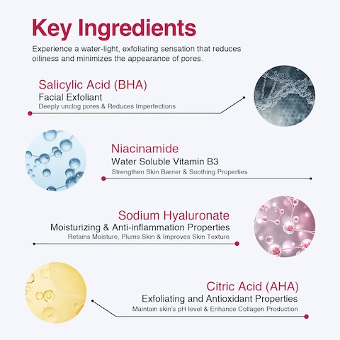 6SKINS&reg; Pore Refining Toner - Salicylic Acid (BHA) with AHA, Niacinamide &amp; Hyaluronic acid   Facial Exfoliant for Enlarged Pores, Wrinkles &amp; Oil Control   Hydrating Face Toner For Glowing Skin 150 ml