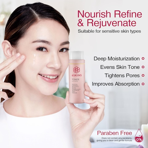 6SKINS&reg; Pore Refining Toner - Salicylic Acid (BHA) with AHA, Niacinamide &amp; Hyaluronic acid   Facial Exfoliant for Enlarged Pores, Wrinkles &amp; Oil Control   Hydrating Face Toner For Glowing Skin 150 ml