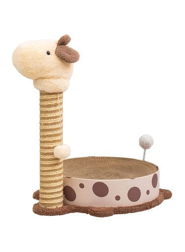 OFRANK Cat Scratcher Cardboard with Giraffe Sisal Post, Corrugated Scratch Pad, Cat Scratching Lounge Bed, Durable Recycle Board for Furniture Protection, Cat Scratcher Bowl