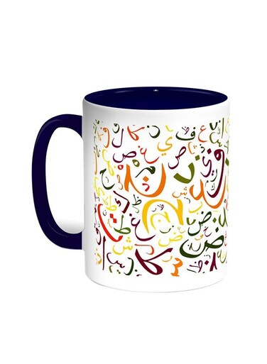 Arabic Letters Printed Coffee Mug Blue/White 11ounce