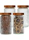 DOOKOO Glass Storage Jar,700ML Set of 4 Jar with Lid,Airtight Glass Storage Jar with Wooden Lid, Glass Food Storage Containers for Kitchen Counter, Pantry, Coffee, Tea, Sugar, Cookie, Candy