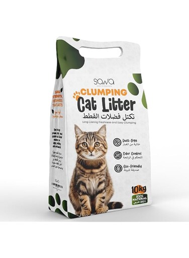SAWA Cat Litter - 99.9% Dust-Free, Low Tracking, Hard Clumping Cat Litter, Long Lasting Odor Control, Unscented &amp; Natural Ingredients (10kg / 22Ltr)