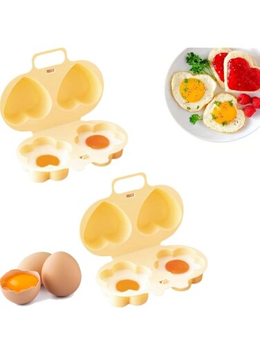 Azonee Egg Cooker, Microwave Egg Poacher, 2Pcs Egg Steamer Silicone Egg Poacher Egg Poacher Cups Sous Vide Egg Poacher, Flower ＆ Heart Shaped Egg Poacher for Low-Calorie Breakfasts, Egg Poacher