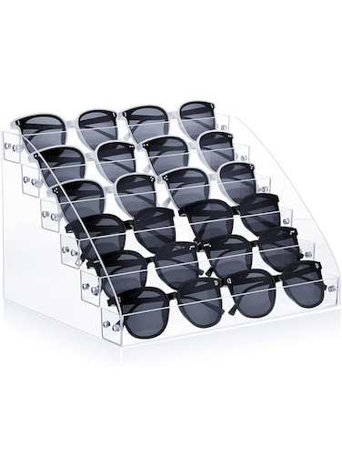 Jetec Sunglasses Organizer Acrylic Sunglasses Display Holder Nail Polish Organizer Clear Eyeglasses Glasses Eyewear Display Stand Tray Case (12.2 x 10.4 x 8.4 Inch)