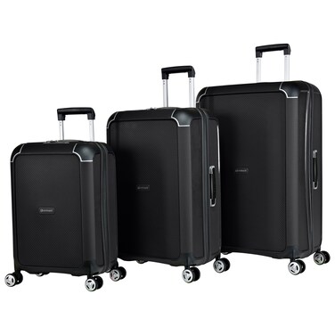 Eminent Hard Case Suitcase Trolley Luggage Set of 3 Polypropylene Lightweight 4 Quiet Double Spinner Wheels Travel Bags With TSA Lock B0002 Black