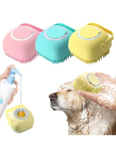 Generic HMJO Pet Bath Brush Washing Brush Grooming Brush with Shampoo Storage Massage Brush for Dogs and Cats Shower Care Acrylic