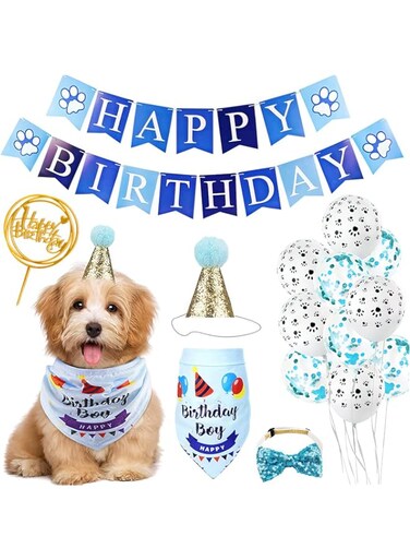 MRIMAYA Cat Dog Birthday Bandana Scarf and Dog Cat Boy Birthday Party Hat with Cute Dog Bow Tie Balloons for Small Medium Dog Pet, Doggie Supplies Decorations