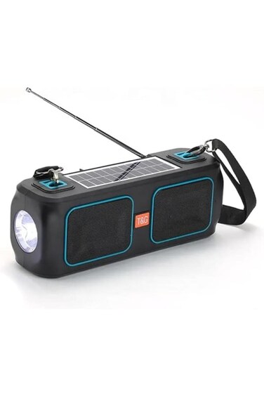 Solar-powered waterproof speaker with flashlight&mdash;ideal for camping, hiking &amp; outdoor adventures.