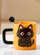 Mug With Spoon, Cute Little Black Cat, For Coffee Tea Cold Drinks, Microwave &amp; Dishwasher Safe, 380Ml