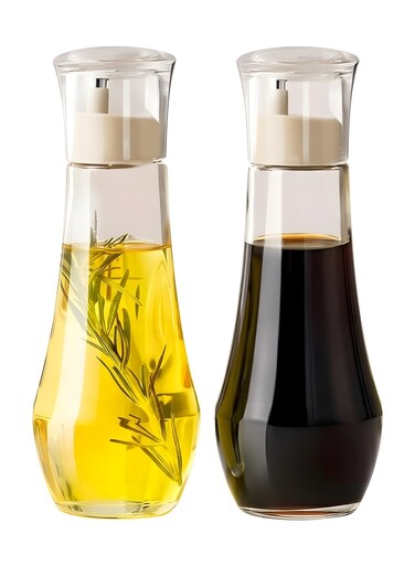 Diamond Olive Oil Dispenser Bottle, Oil and Vinegar Dispenser for kitchen, Elegant Glass Cooking Oil Dispenser, mouthwash Container Bottle with Lid Cup, for Countertop, of 10 OZ - Set of 2