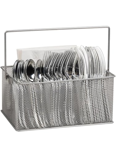Mind Reader MESHBASKET-SIL Storage Basket Organizer, Utensil Holder, Forks, Spoons, Knives, Napkins, Perfect for Desk Supplies, Pencil, Pens, Silver
