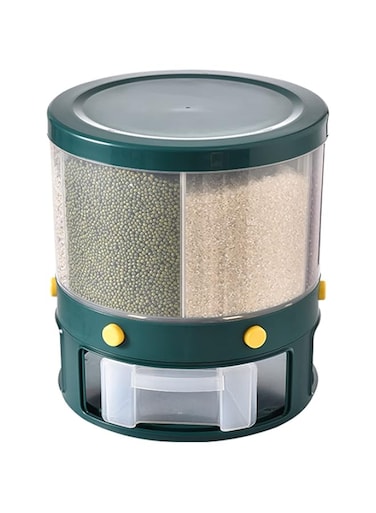 YQYMX Rotating Food Dispenser Rice Dispenser 6-Grid Rice Bucket Whole Grains Rice Container Storage with Lid Dry Food Dispenser Storage Box for Kitchen-Green