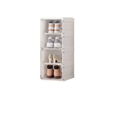Stackable Shoe Storage Box Set, Clear Plastic, Front Opening Door, Modular Design, White