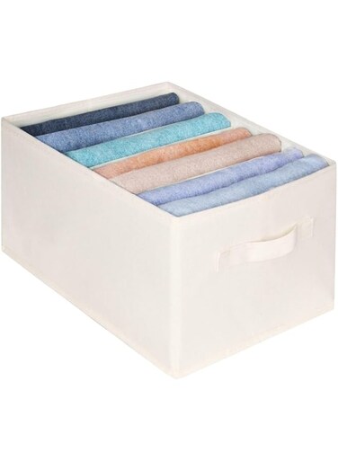 Azonee Wardrobe Clothes Organizer, Foldable Clothes Organizer with 7 Grids, Washable Drawer Jeans Organizer, Linen Closet Organizer with Reinforced Handles for Jeans, Pants, Clothes, T-shirts