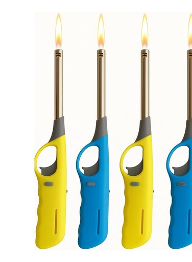 4-Pack, Stainless Steel and Durable, Wind Resistant KitchenLighter, Refillable Gas, Perfect for Kitchen, Candle, Grill, BBQ, Fireplace,Bakhoor and Charcoal