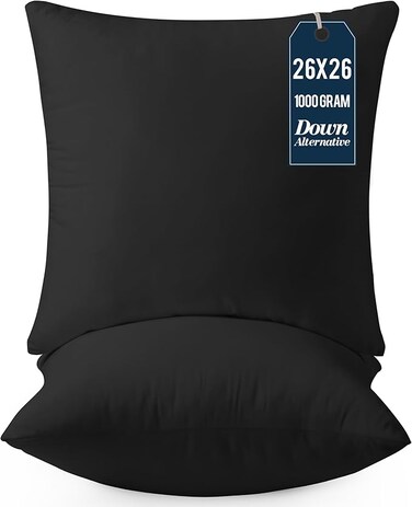 Throw Pillows Insert (Pack of 2, Black) - 26 x 26 Inches Bed and Couch Pillows - Indoor Decorative Pillows (UB2667)