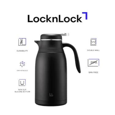 LocknLock 2L Leisurely Vacuum Kettle &ndash; Black, Double-Wall Insulated BPA-Free Thermal Kettle with Spill-Free Lid