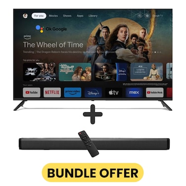 75 Inch 4K UHD Google TV with Voice Remote, Chromecast, 60Hz, HDR, Paired with 2.0 Channel 30W Soundbar, Bluetooth, USB, FM Radio, E75ELGT1100+SOUNDBAR