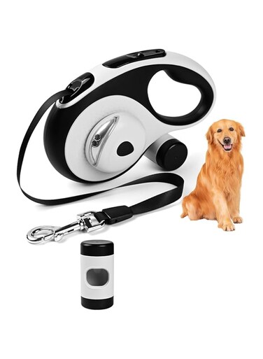MostNow Heavy Duty Retractable Dog Leash for Large Dogs, 16ft with LED Light, Dispenser,360&deg; No Tangle, One Button Brake &amp; Lock, for Dogs Up to 110Lbs (White)