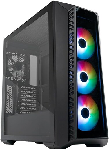Cooler Master MasterBox 520 PC Case &ndash; Mid-Tower ATX Chassis, 4 x Pre-Installed Fans (Front &amp; Rear), Multiple Airflow Configurations, Tempered Glass Front &amp; Side Panel, ARGB Controller - Black