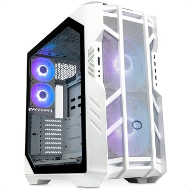 Cooler Master HAF 700 White PC Case - Full Tower, E-ATX Compatible, 5 x Pre-Installed Fans, Rotating Radiator Mount, High Airflow Cooling, TG Side Panel, Includes ARGB Controller