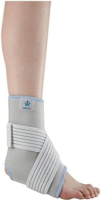 Saudi Arabia product data sample: Wellcare Ankle Brace - XL Size (12-14 Inches / 30-35 Cm), Open-Heel Design, Neoprene Material, Comfortable Fit & Protection, For Articular Effusion & Swelling, Grey Blue