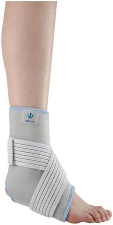 Wellcare Ankle Brace - XL Size (12-14 Inches / 30-35 Cm), Open-Heel Design, Neoprene Material, Comfortable Fit &amp; Protection, For Articular Effusion &amp; Swelling, Grey Blue