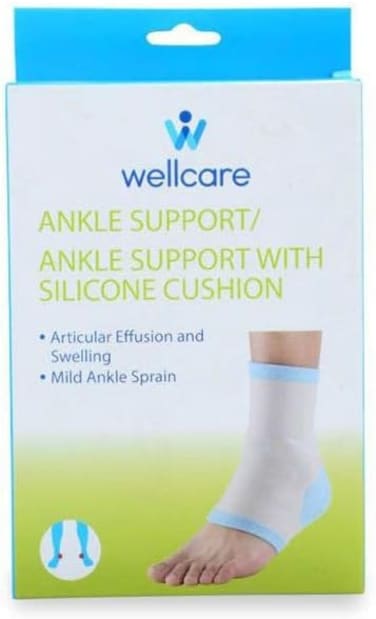 Wellcare Elastic Ankle Brace Small (6-8 Inches / 15-20 Cm), Open-Heel Design, Neoprene Material, Comfortable Fit &amp; Protection, For Articular Effusion &amp; Swelling, Grey