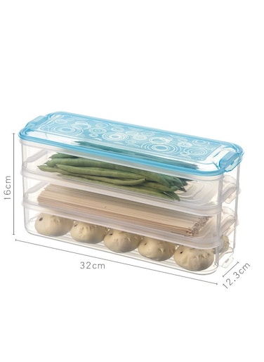 3 Layer Plastic Refrigerator Fridge Freezer Storage Box,Containers Bins Kitchen Cabinet Organizer, Stackable Boxes with Lids Blue
