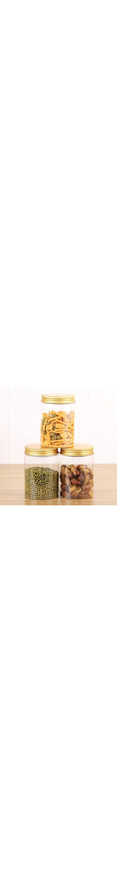 Alsaqer Round Spice Plastic Jar with Gold Lid 3-Pieces Set, 680 ml Capacity