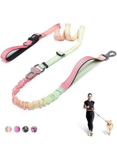 NALACAL Adjustable Hands-Free Dog Leash with Heavy Duty Bungee Waist Belt for Medium to Large Dogs, Reflective and Perfect for Walking, Running, Hiking - Pink